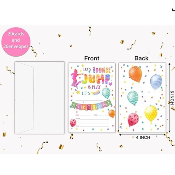 2 Pk of 20 Jump Bounce Party Invitations with Envelopes 40 Invitations - Picture 2 of 2